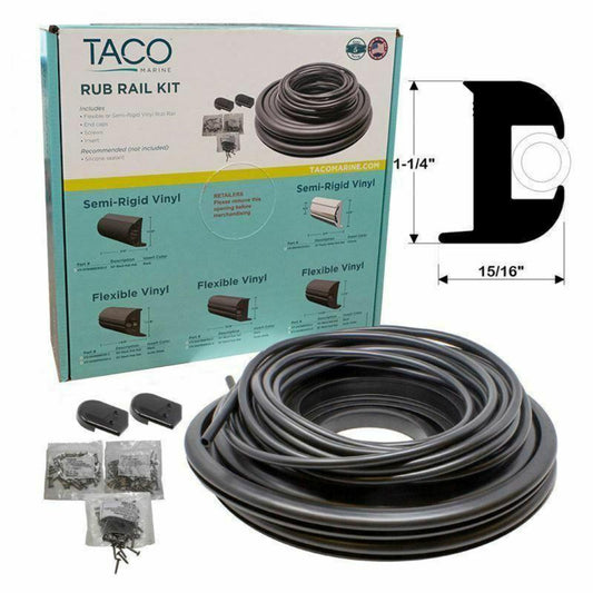 TACO Marine Flexible Rub Rail Kit 1-1/4" X 15/16" 50' Black w/ Black Insert - V11-3447BBK50-2