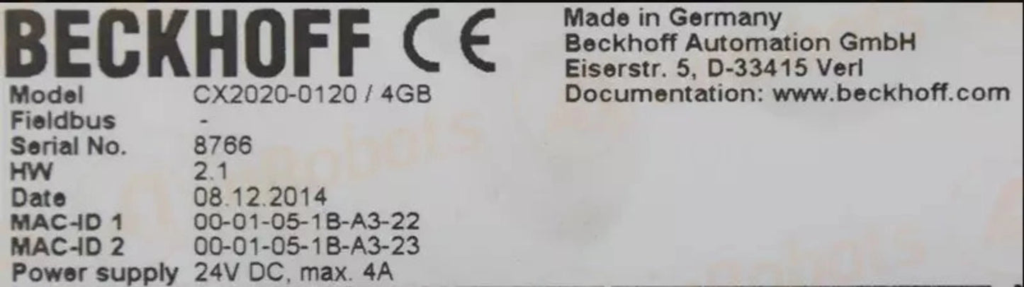 Beckhoff CPU/Control Board - CX2020-0120