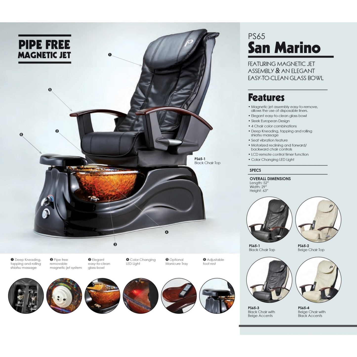 San Marino Pipeless Pedicure Spa with Glass Bowl and Shiatsu Massage Pibbs