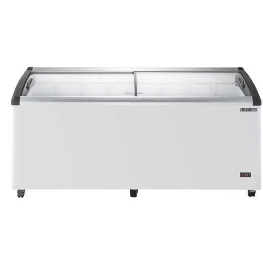 Maxx Cold Curved Glass Top Chest Freezer Display, 71.7"W, 14.30 cu. ft. Storage Capacity, Equipped with (8) Wire Baskets, in White - MXF72CHC-8