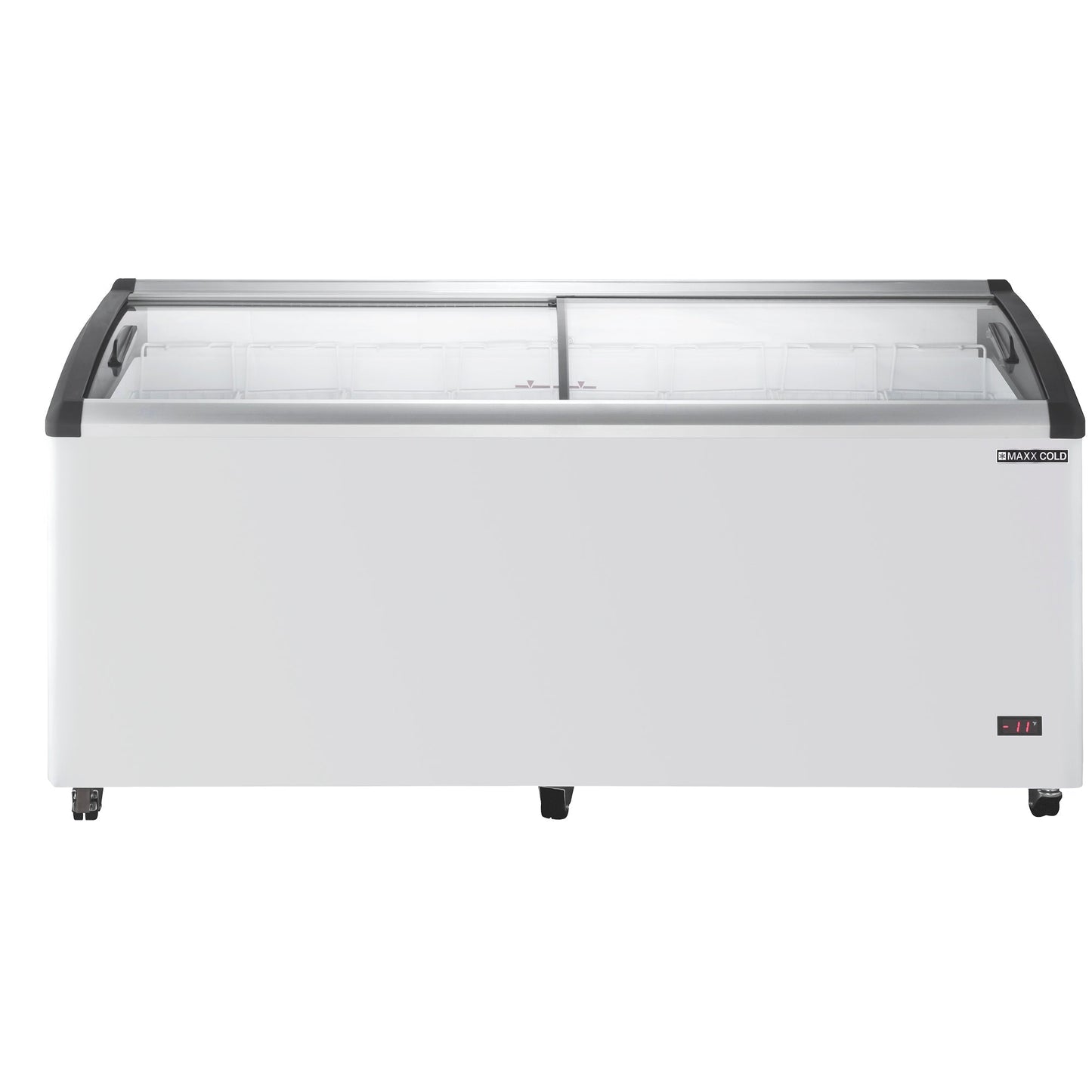 Maxx Cold Curved Glass Top Chest Freezer Display, 71.7"W, 14.30 cu. ft. Storage Capacity, Equipped with (8) Wire Baskets, in White - MXF72CHC-8
