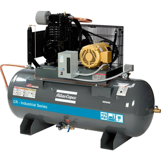 Atlas Copco 15HP, 36 CFM, 120 Gallon CR Industrial Series Duplex TEFC/NEMA4 Cast Iron Piston Air Compressor 230V 1PH - 2020041913