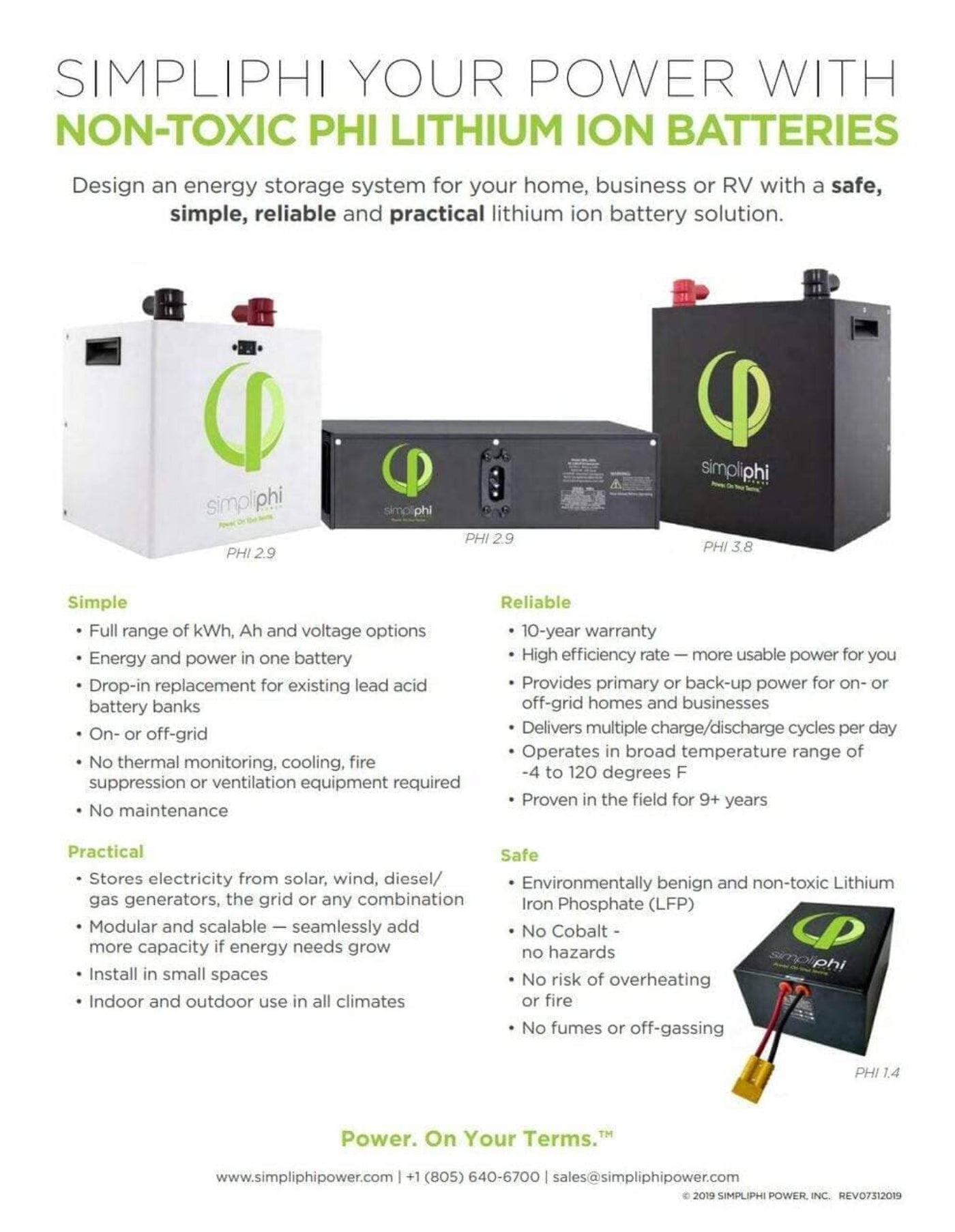 Simpliphi PHI 3.8 kWh Lithium Ferro Phosphate(LFP) Battery, 24V - PHI-3.8-24-60