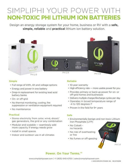 Simpliphi PHI 3.8 kWh Lithium Ferro Phosphate(LFP) Battery, 24V - PHI-3.8-24-60