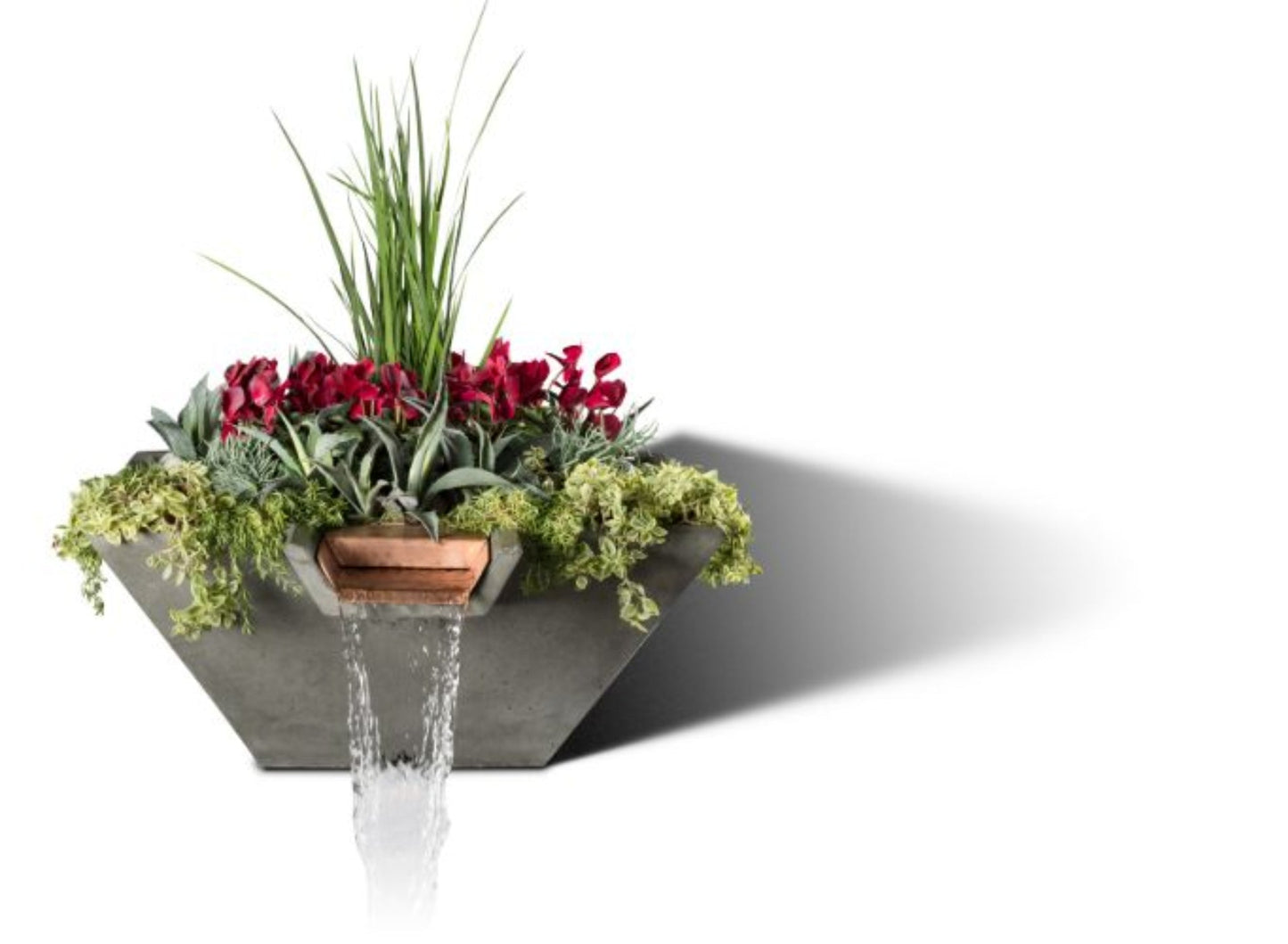 Slick Rock Concrete 22” Cascade Square Planter and Water Bowl + Copper Scupper - KCC22SSCC
