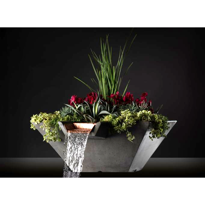 Slick Rock Concrete 34” Cascade Square Planter and Water Bowl + Copper Scupper - KCC34SSCC