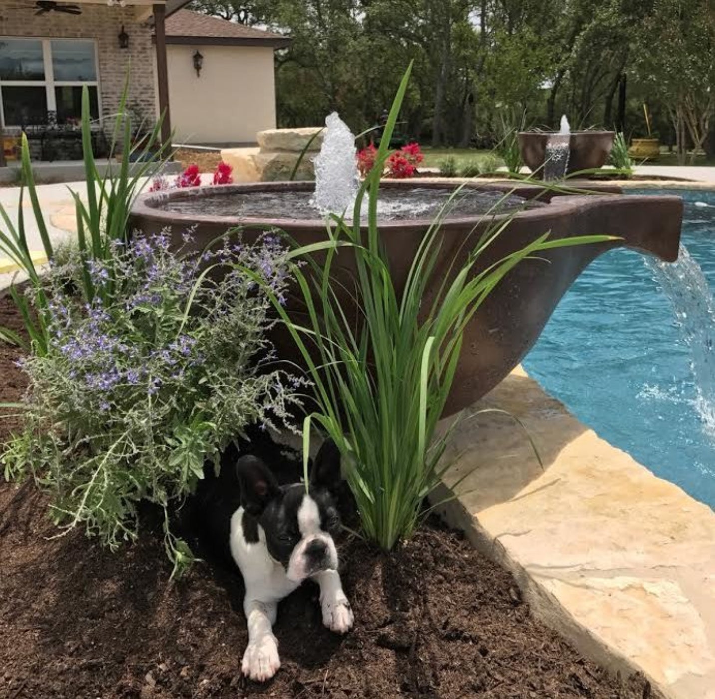 Slick Rock Concrete 36" Spill Classic Large Water Bowl with Copper Spillway - KSPCL3618SPC