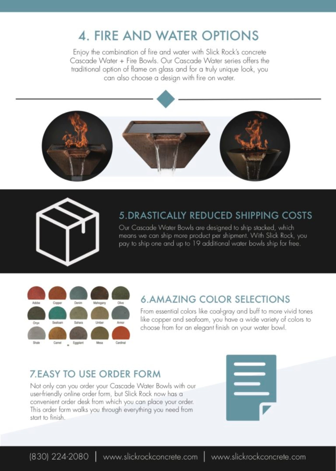 Slick Rock Concrete 29” Cascade Square Bowl + Copper Spillway - KCC29SSPC