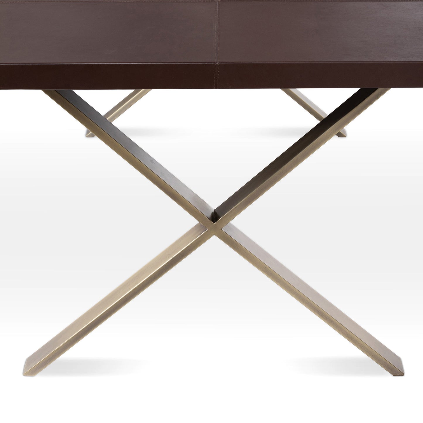 Park Hill Collection  Rhodes Handcrafted Leather & Brass Dining Table – Artisan Iron Design, Rustic Elegance for Your Home - EFT26321