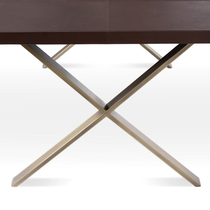 Park Hill Collection  Rhodes Handcrafted Leather & Brass Dining Table – Artisan Iron Design, Rustic Elegance for Your Home - EFT26321