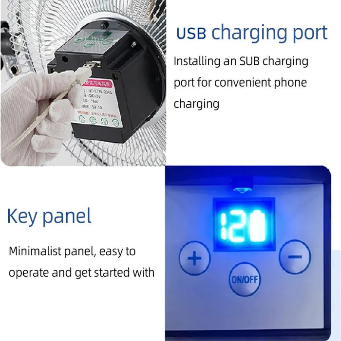 Solar Panel Fan Large Inch Camping Fans Rechargeable Powerful Blower