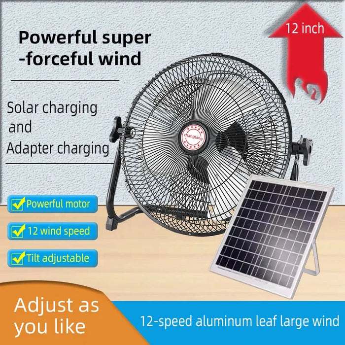 Solar Panel Fan Large Inch Camping Fans Rechargeable Powerful Blower