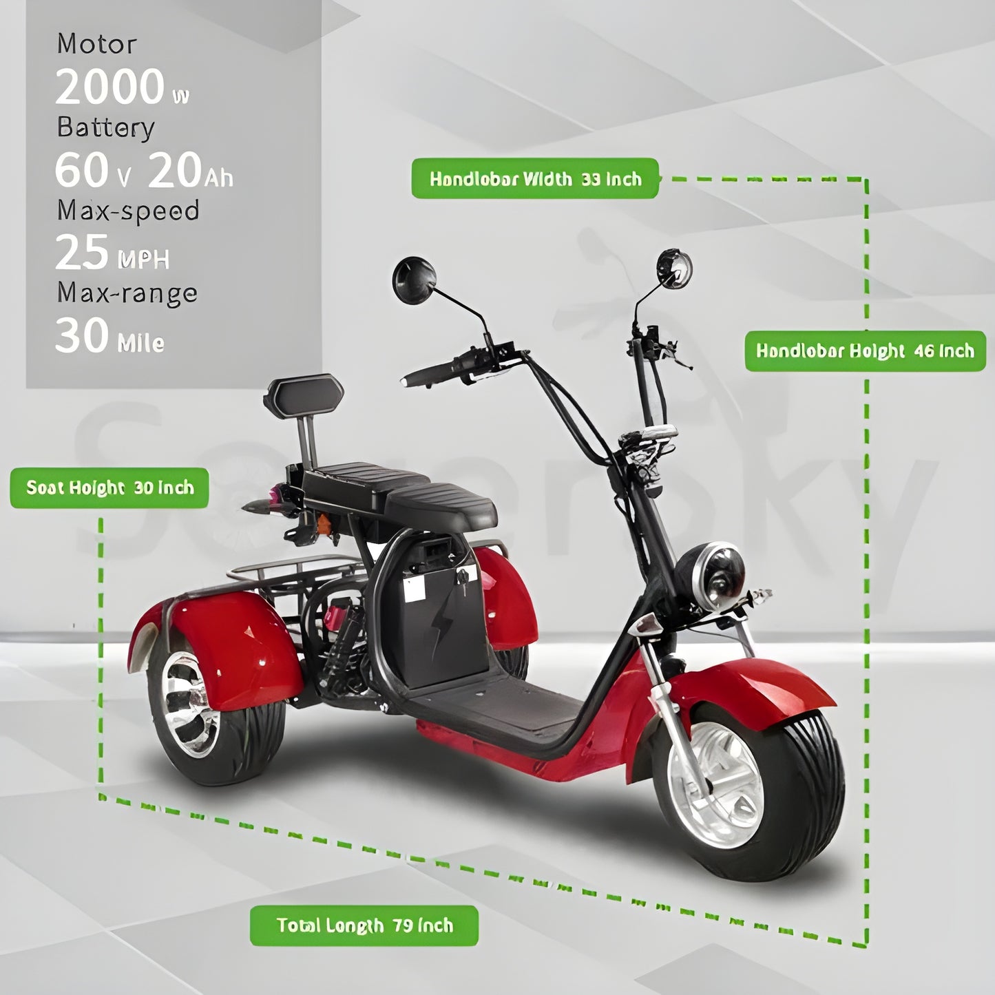 SoverSky T7.1 60V/20Ah 2000W Electric Trike - DOESN’T ACCEPT CREDIT CARD PAYMENTS