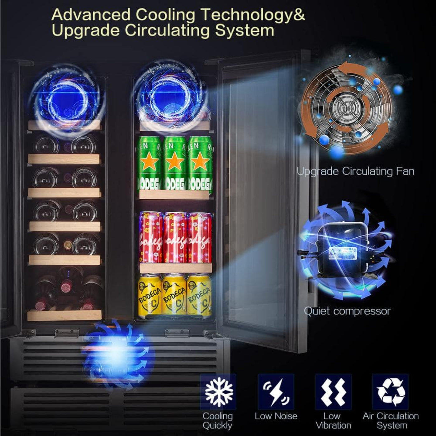 BODEGAcooler 24" Wine and Beverage Cooler Dual Zone 19 Bottles and 57 Cans - JC-115DR