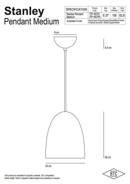 Original BTC Stanley 2 Black  Pendant - Hammered Finish