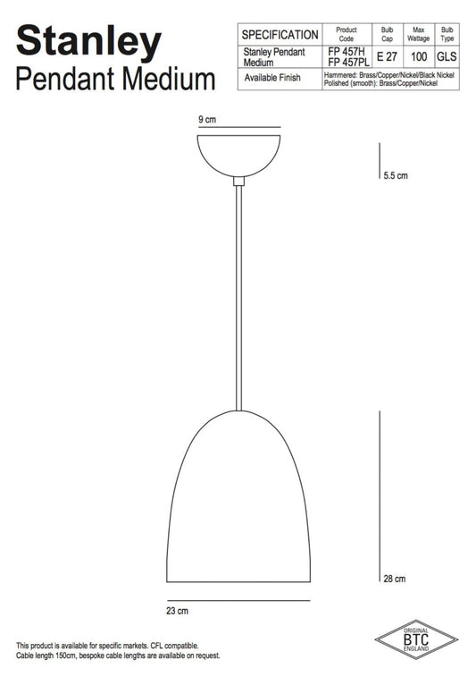 Original BTC Stanley 2 Black  Pendant - Hammered Finish