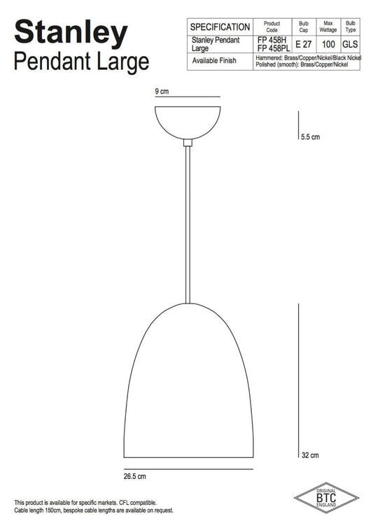 Original BTC Stanley 3 Black  Pendant - Hammered Finish