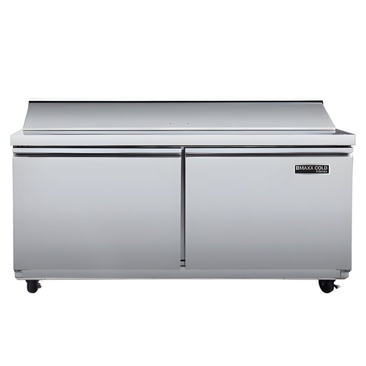 Maxx Cold V-Series 2 Door Refrigerated Sandwich and Salad Prep Station, in Stainless Steel - MVR60SHC
