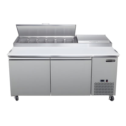 Maxx Cold V-Series 2 Door Refrigerated Pizza Prep Table, in Stainless Steel - MVPP70HC