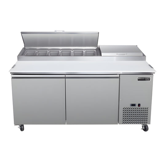 Maxx Cold V-Series 2 Door Refrigerated Pizza Prep Table, in Stainless Steel - MVPP70HC