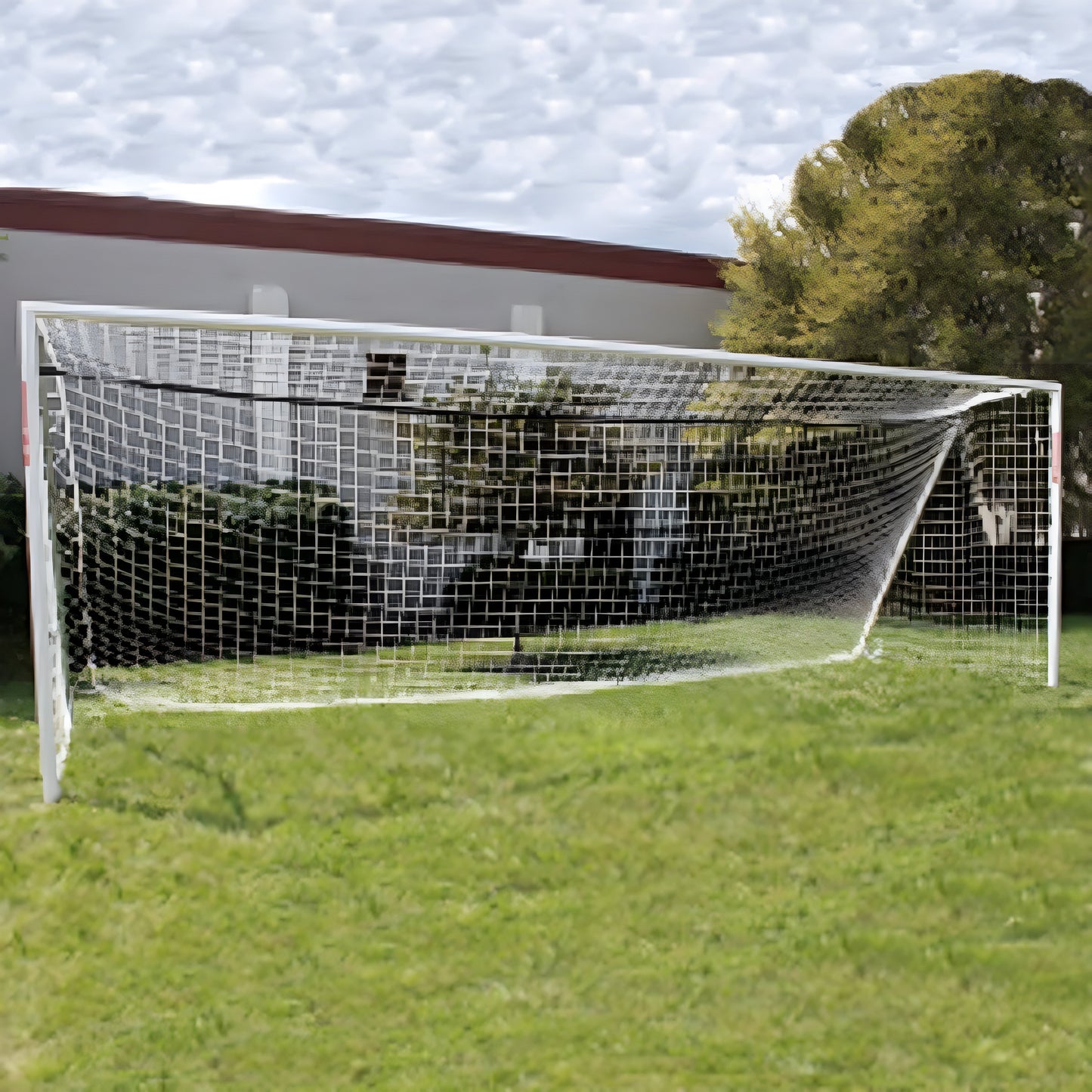 Trigon Sports Soccer Goal 7 x 21 ft. Portable & Round Powder Coated White with Net - SG3721W