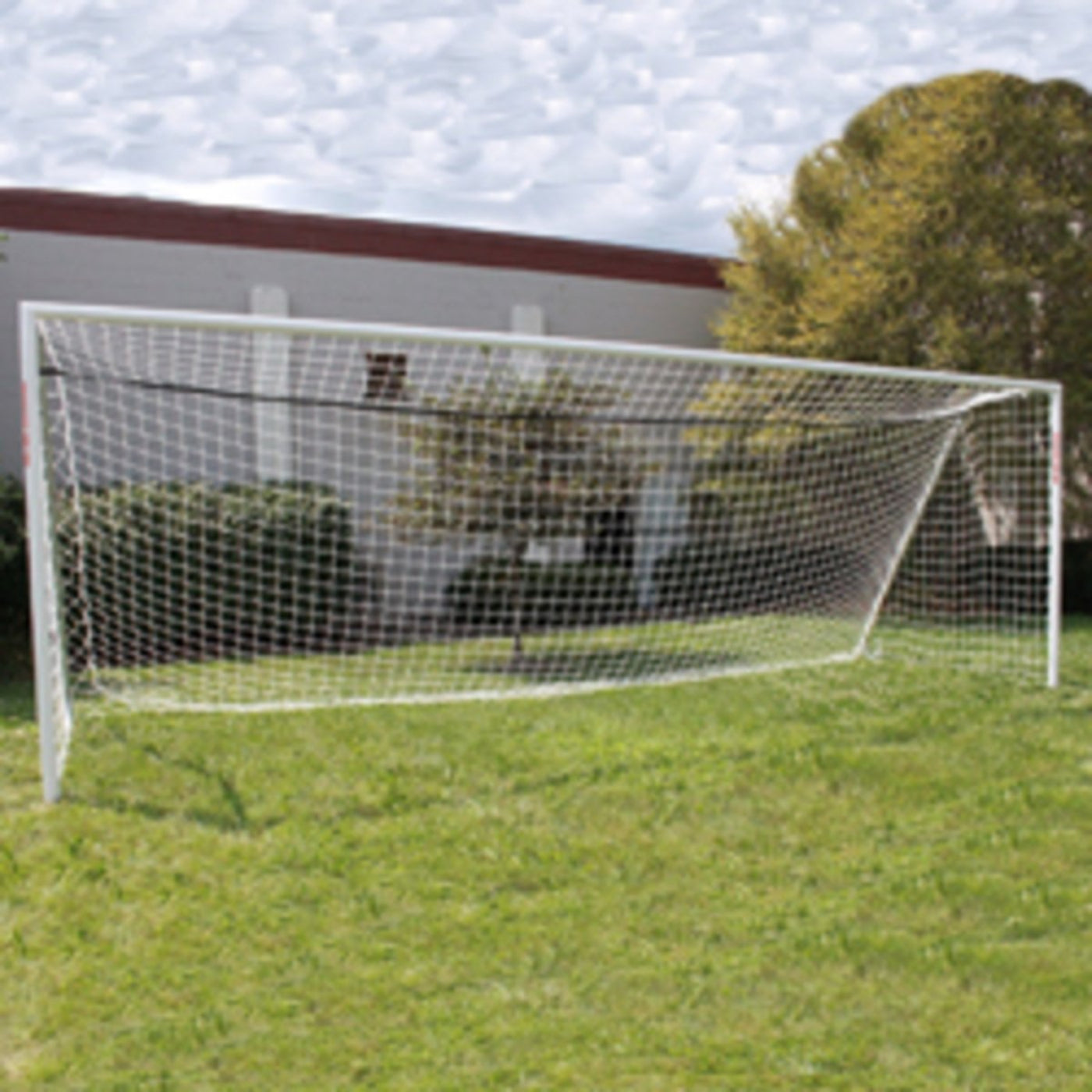 Trigon Sports Soccer Goal 8 x 24 ft. Portable & Round Powder Coated White with Net SG3824W - SG3824W
