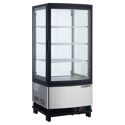 Maxx Cold 4-Sided Glass Two-Door Pass-Thru Merchandiser Refrigerator, Countertop/Floor Display, 16.9"W, 3 cu. ft. Storage Capacity, in Black/Stainless Steel - MECR-32D