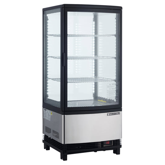 Maxx Cold 4-Sided Glass Two-Door Pass-Thru Merchandiser Refrigerator, Countertop/Floor Display, 16.9"W, 3 cu. ft. Storage Capacity, in Black/Stainless Steel - MECR-32D