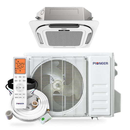 Pioneer Quantum Ultra 12,000 BTU 22 SEER2 230V Ceiling Cassette Ductless Mini-Split Air Conditioner Inverter Heat Pump Full Set - CYT012GLSI24RL