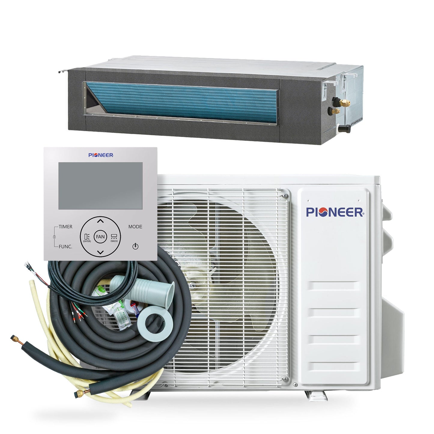 Pioneer Quantum Ultra 12,000 BTU 18.5 SEER2 230V Ceiling Concealed Ducted Mini-Split Air Conditioner Inverter Heat Pump Full Set - RYT012GLSI24RL