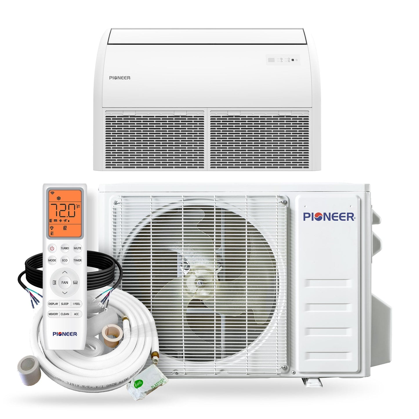 Pioneer Quantum Ultra 18,000 BTU 20.5 SEER2 230V Floor/Ceiling/Low-Wall Ductless Mini-Split Air Conditioner Inverter Heat Pump Full Set - UYT018GLSI24RL-