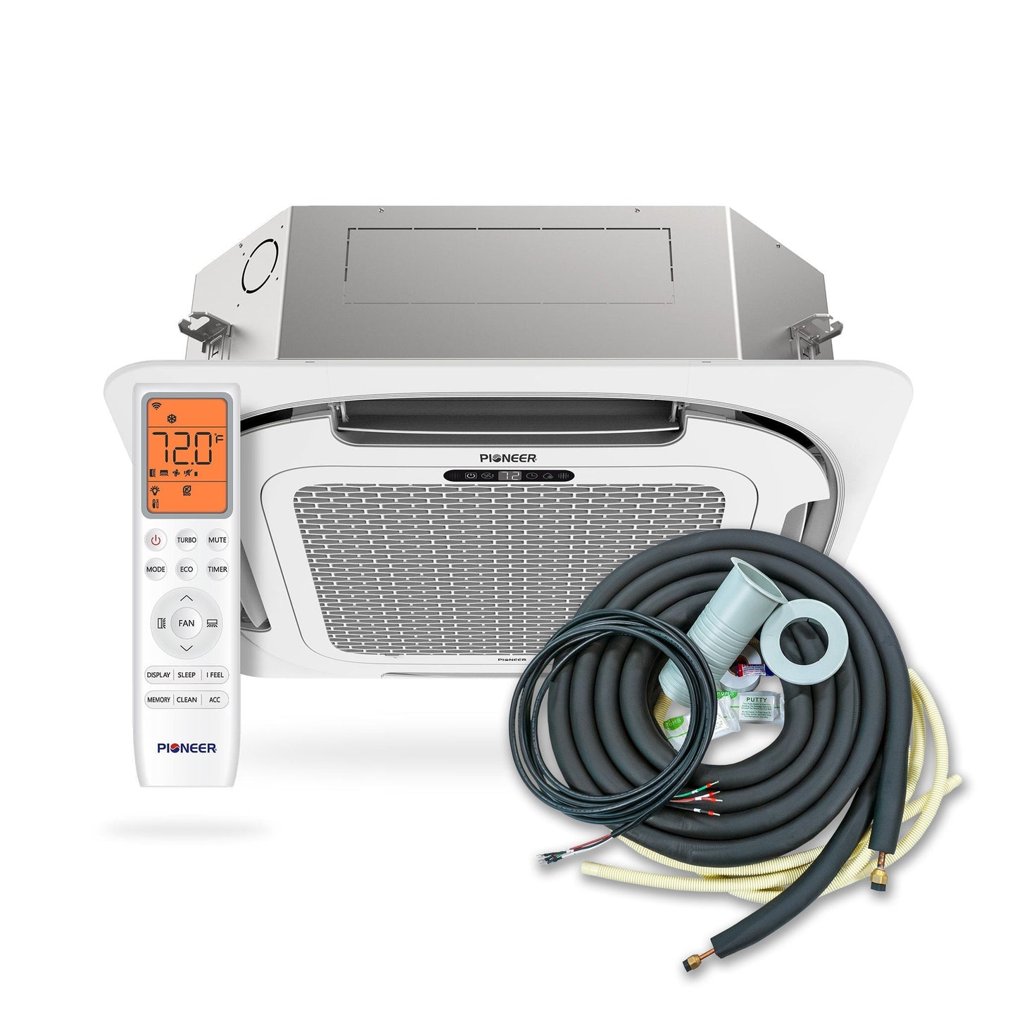 Pioneer Multi Zone 18,000 BTU Quantum Ultra Ceiling Cassette Indoor Section Ductless Mini-Split Wi-Fi Inverter++ Air Conditioner Heat Pump 230V