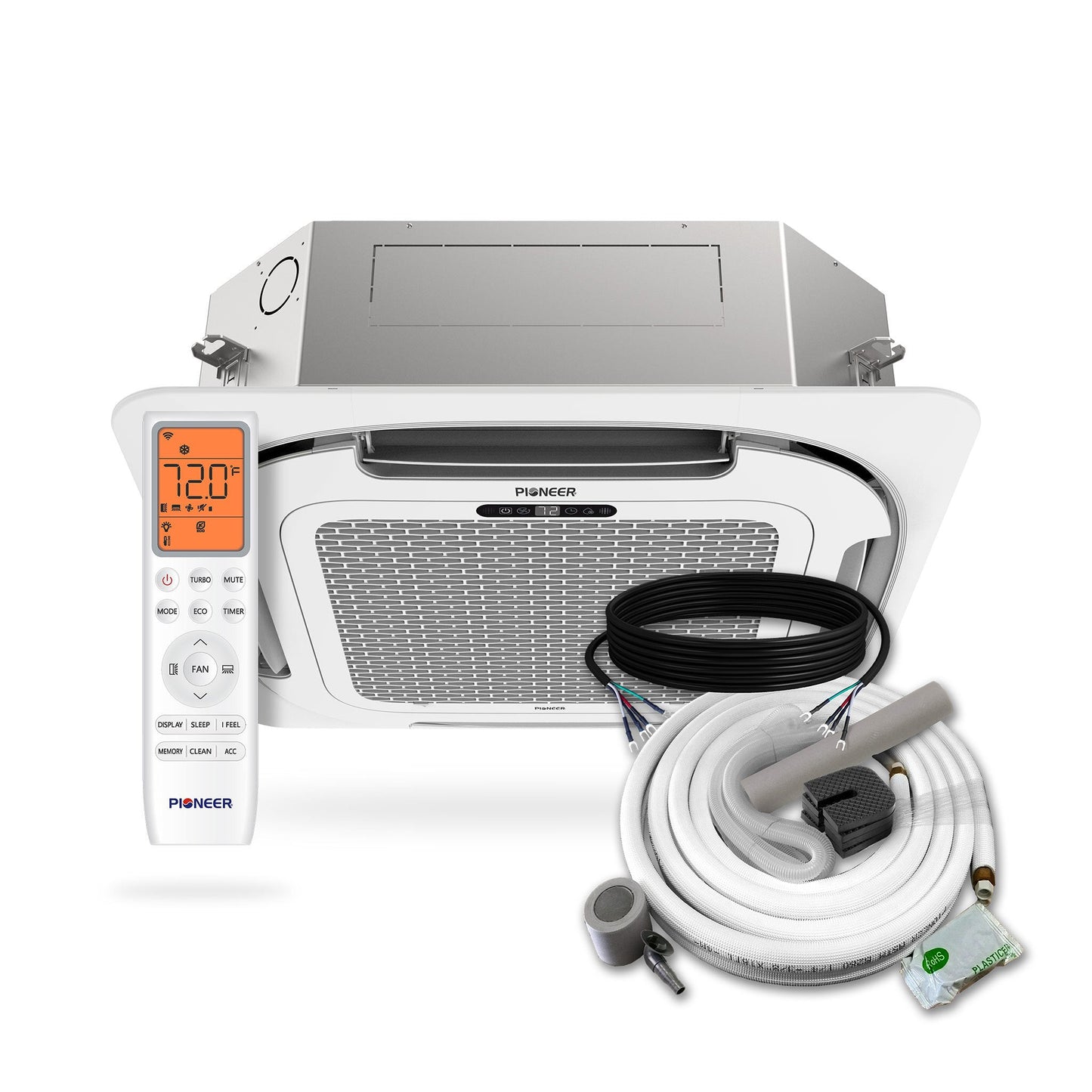 Pioneer Multi Zone 24,000 BTU Quantum Ultra Ceiling Cassette Indoor Section Ductless Mini-Split Wi-Fi Inverter++ Air Conditioner Heat Pump 230V - CT024GLSILCFHG-10S