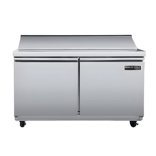 Maxx Cold V-Series 2 Door Refrigerated Sandwich and Salad Prep Station, in Stainless Steel - MVR48SHC