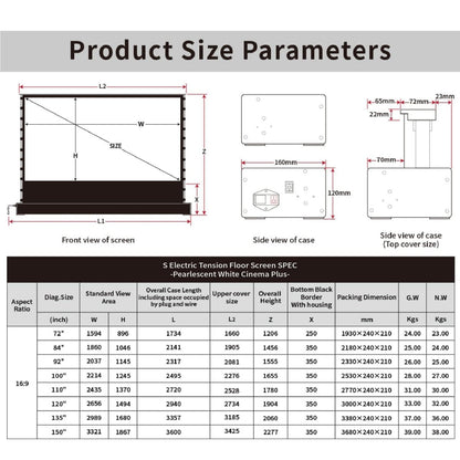 VIVIDSTORM Pearl White Cinema Plus Motorized Tension Floor Rising Projector Screen