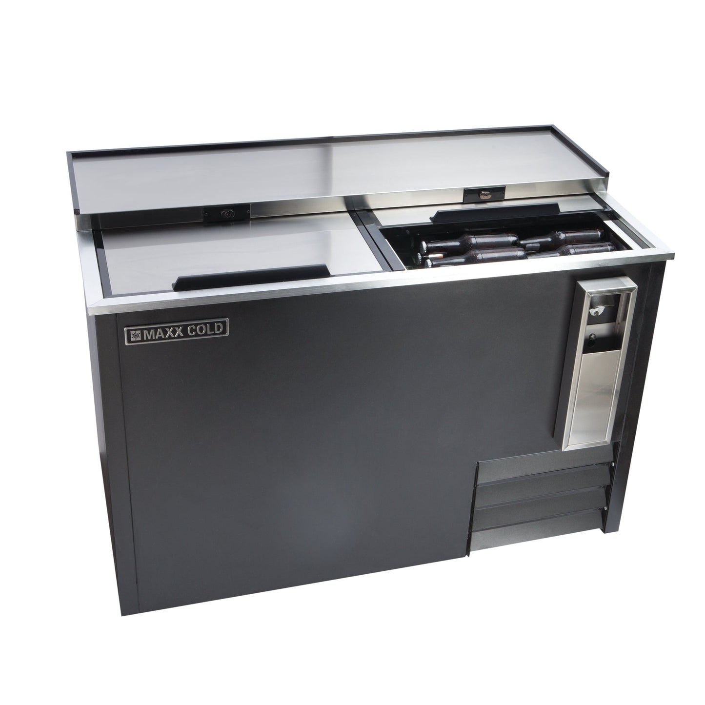 Maxx Cold Horizontal Bottle Cooler, 50"W, 14 cu. ft. Storage Capacity, in Black with Stainless Steel Top and Interior - MXCR50BHC