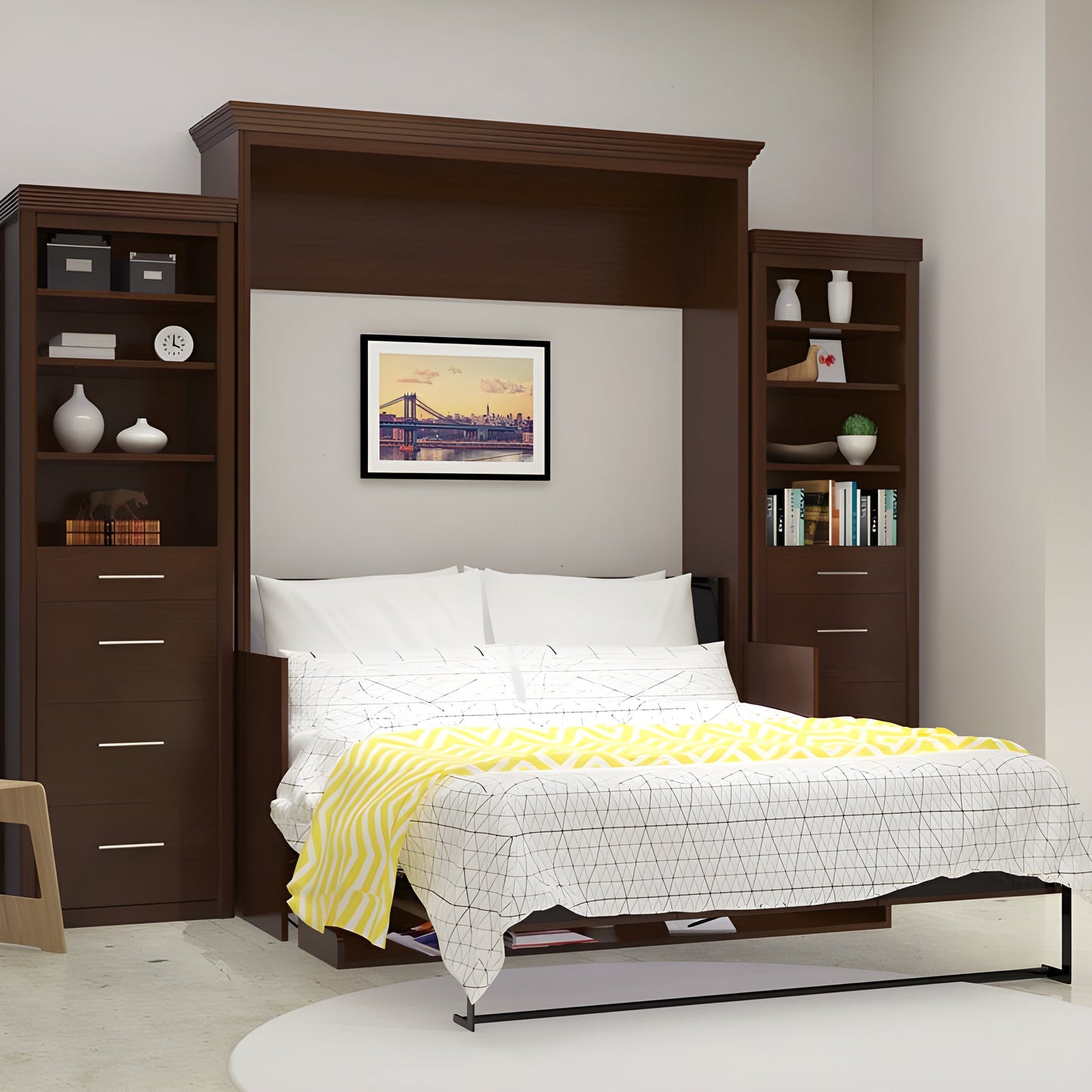 Murphy Bed With Desk & 2 Storage Cabinets, Queen Size, Coventry Walnut by Leto Muro