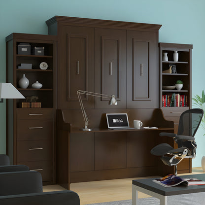 Murphy Bed With Desk & 2 Storage Cabinets, Queen Size, Coventry Walnut by Leto Muro