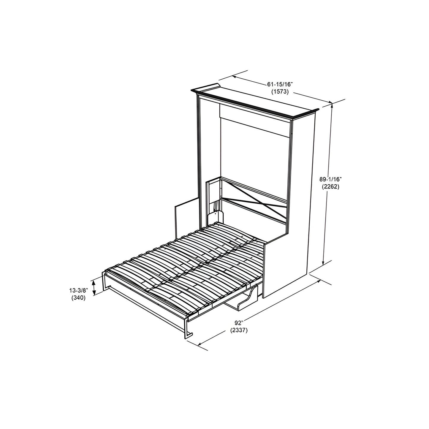 Murphy Bed With Desk & Storage Cabinet, Double Size, White by Leto Muro