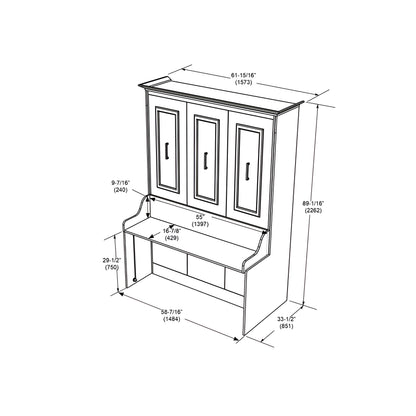 Murphy Bed With Desk & 2 Storage Cabinets, Double Size, White by Leto Muro