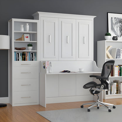 Murphy Bed With Desk & 2 Storage Cabinets, Double Size, White by Leto Muro