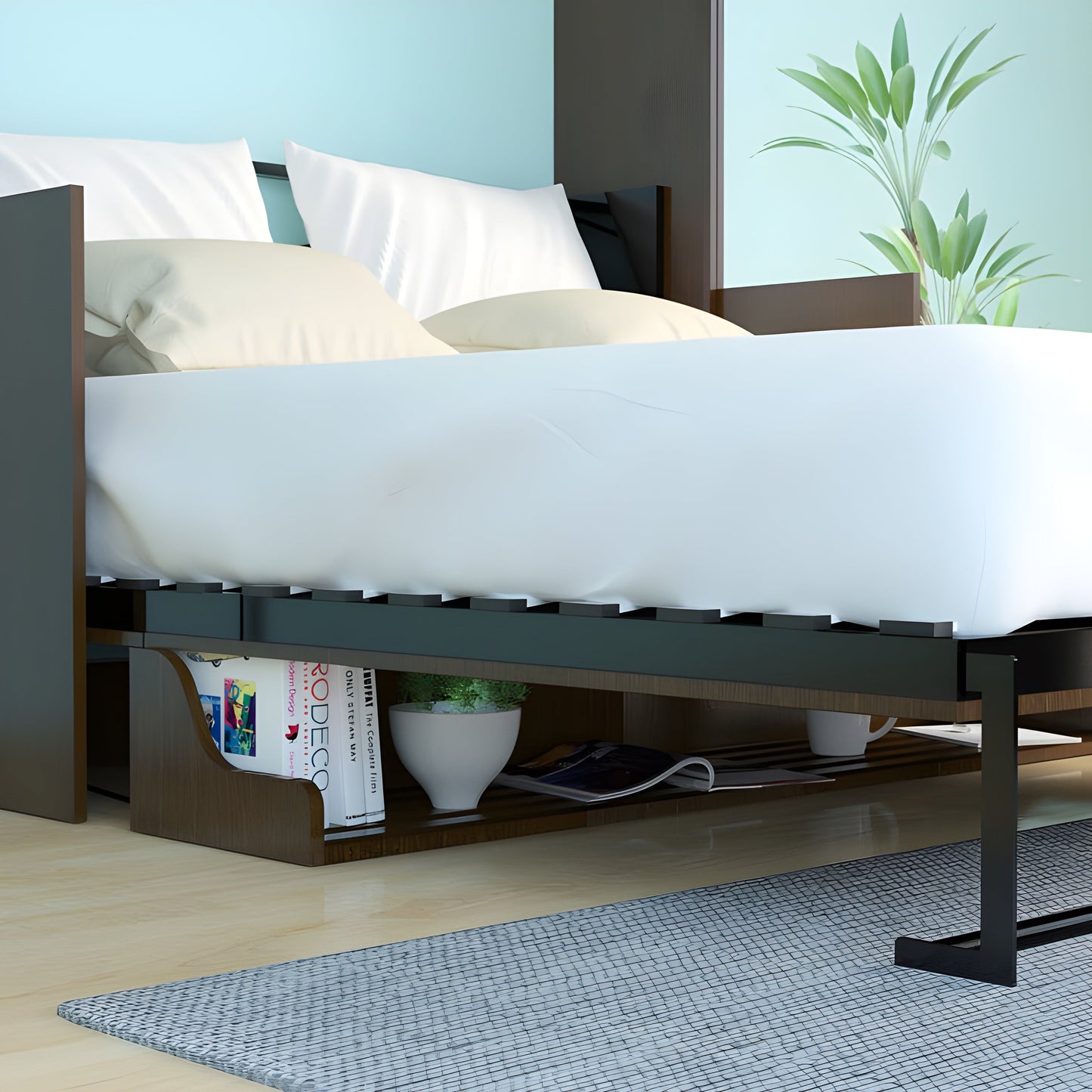 Murphy Bed With Desk & 2 Storage Cabinets, Full Size Coventry Walnut by Leto Muro