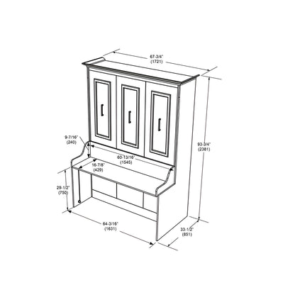 Murphy Bed With Desk & Storage Cabinet, Queen Size, White by Leto Muro