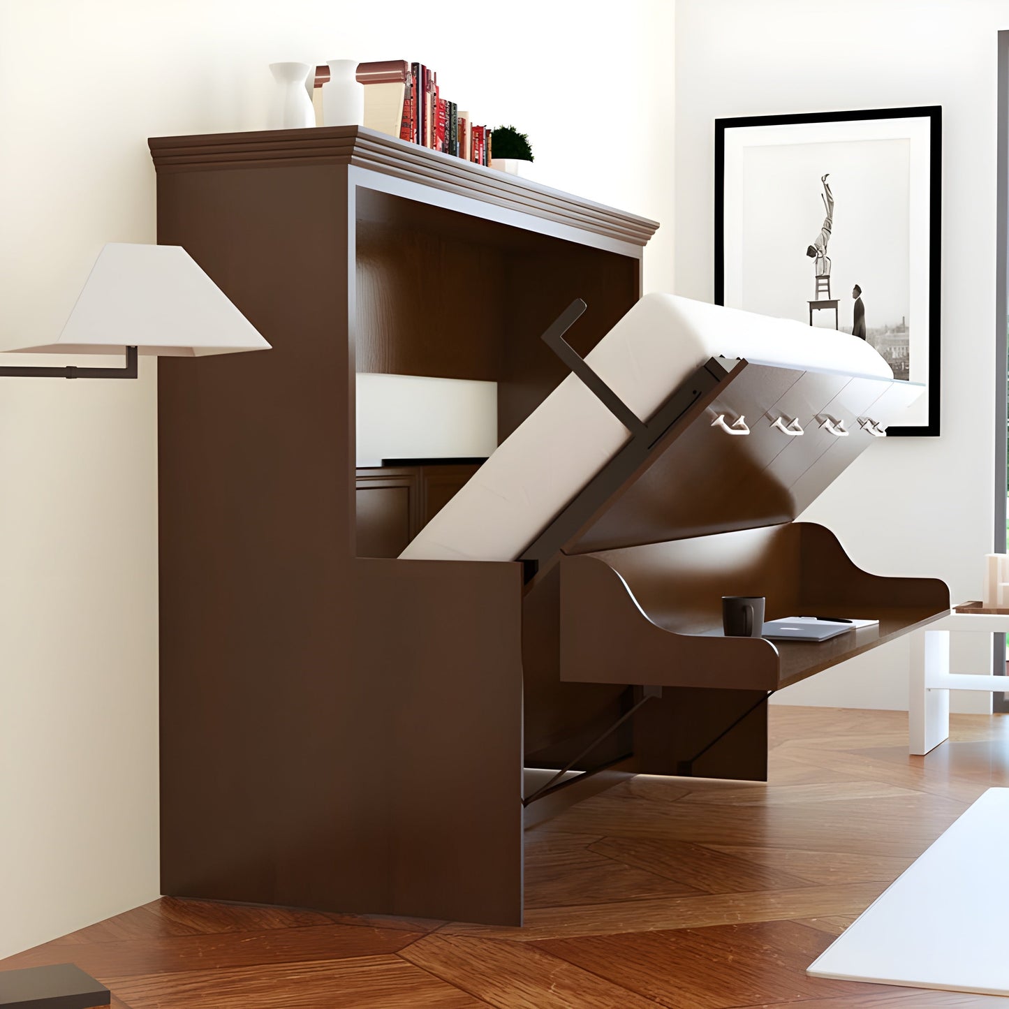 Murphy Bed With Desk, Full Size, Walnut Landscape Series by Leto Muro