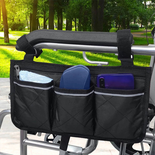 Waterproof Armrest Side Bag with Reflective Stripes For Mobility Scooter, Wheelchair, Walker, & Rollator