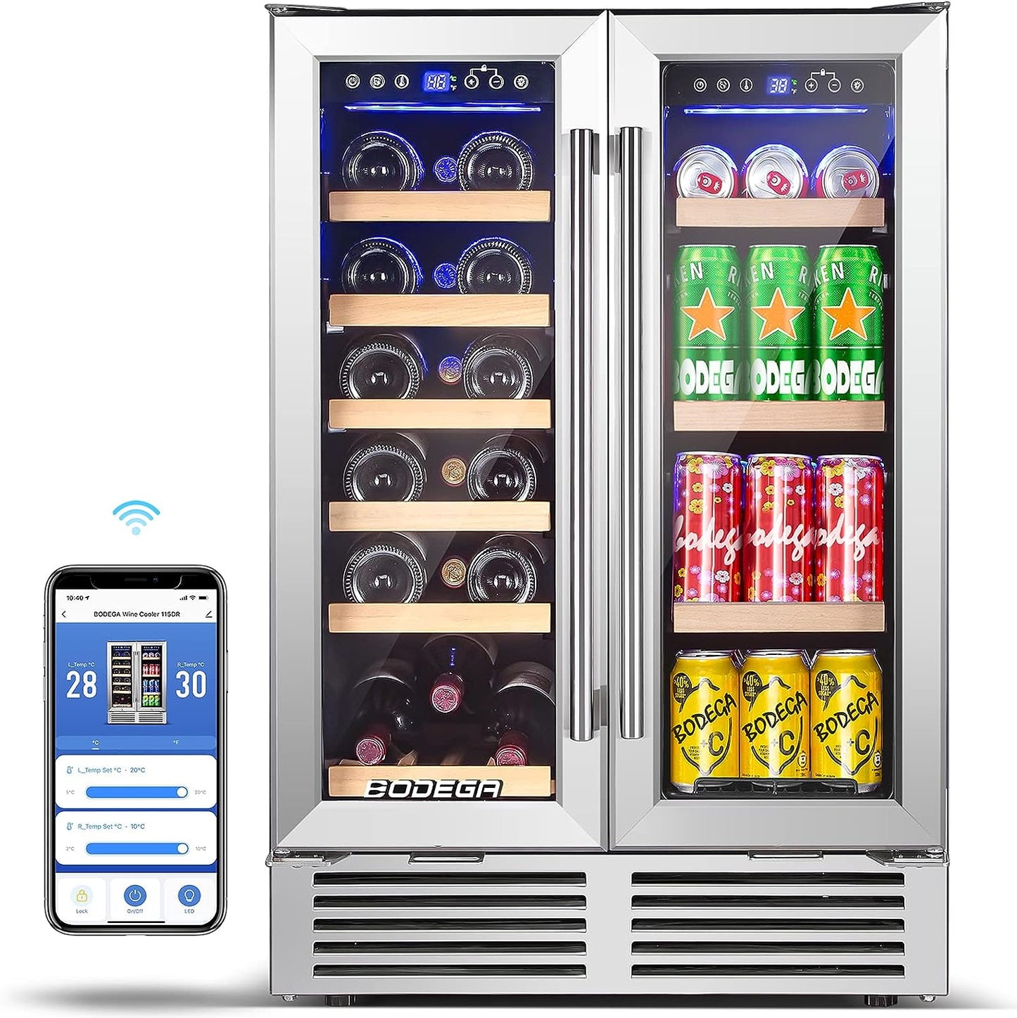 BODEGAcooler 24" Wine and Beverage Cooler Dual Zone 19 Bottles and 57 Cans - JC-115DR
