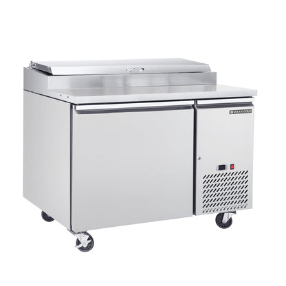 Maxx Cold One-Door Refrigerated Pizza Prep Table, 47"W, 10.95 cu. ft. Storage Capacity, Equipped with (6) 4" Deep Pans and Cutting Board, in Stainless Steel - MXSPP50HC