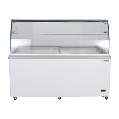 Maxx Cold Curved Glass Ice Cream Dipping Cabinet Freezer, 70"W, 20 cu. ft. Storage Capacity, Holds up to (22) Flavor Tubs, in White - MXDC-12