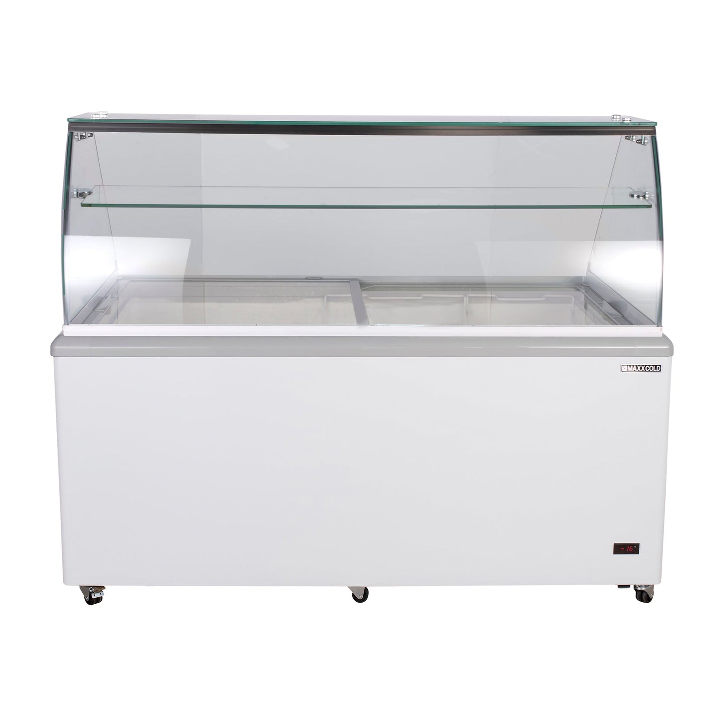 Maxx Cold Curved Glass Ice Cream Dipping Cabinet Freezer, 70"W, 20 cu. ft. Storage Capacity, Holds up to (22) Flavor Tubs, in White - MXDC-12