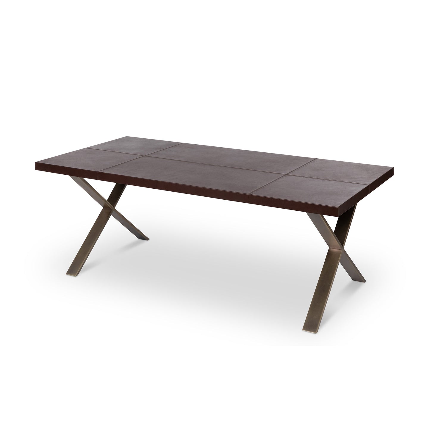 Park Hill Collection  Rhodes Handcrafted Leather & Brass Dining Table – Artisan Iron Design, Rustic Elegance for Your Home - EFT26321